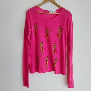Wildfox Hula Belly Dancer Pink Soft Knit Sweater Hawaiian Preppy